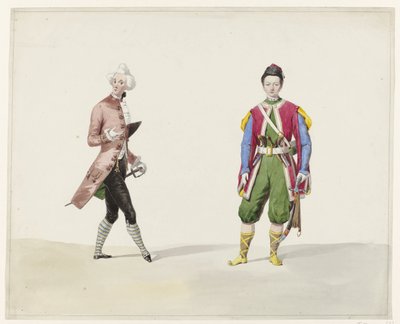 两位身着历史服饰的男子，1841 年
六幅 1841 年化妆舞会历史服饰水彩画（系列标题） 作者 休布·范霍夫 Bz