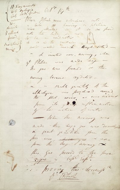 钾：汉弗莱·戴维爵士的实验笔记导致钾的发现，1807年 作者 Humphry Davy