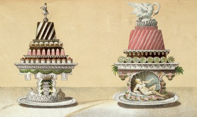 设计演示Charlottes a la Reine＆Pain de Framboises a la Leda，来自匈牙利法国烹饪烹饪书的插图，c.1880 作者 匈牙利学校