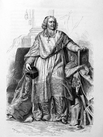 雅克·贝尼涅 (Jacques Benigne) Bossuet 的雕刻肖像，继 Hyacinthe Rigaud（卢浮宫博物馆）之后的莫城主教 - 吉佐的《法兰西史》 作者 风信子（后）里戈