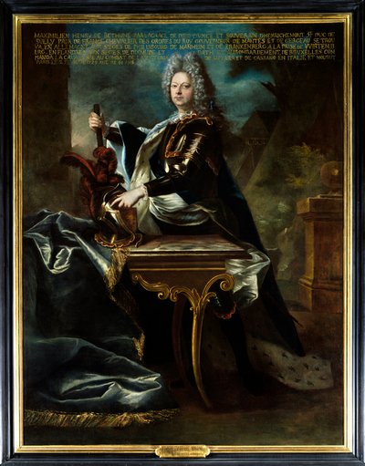 白求恩的马克西米利安·亨利六世肖像，第五苏利公爵（1669-1729）。 绘画归功于 Hyacinthe Rigaud（1659-1743）。 布面油画。 强制提及：Sully sur Loire, Chateau de Sully - 马克西米利安·亨利六世·德·白求恩 (Maximilian Henri VI de Bethune) 的肖像，第五代公爵 作者 风信子（向）里戈