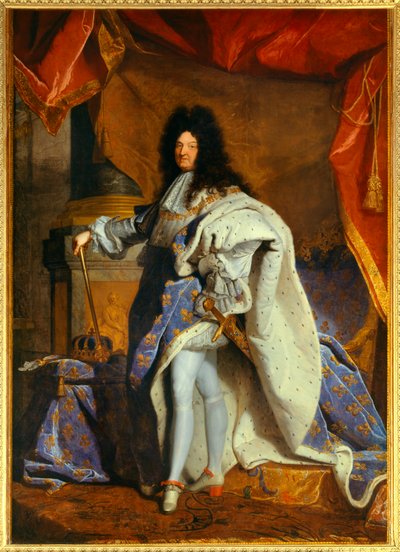 路易十四 (1638-1715) 63 岁身着盛大皇家服装的全身画像 来自 Hyacinthe Rigaud (1659-1743) 工作室的绘画 作者 Hyacinthe（Rigaud的工作室）