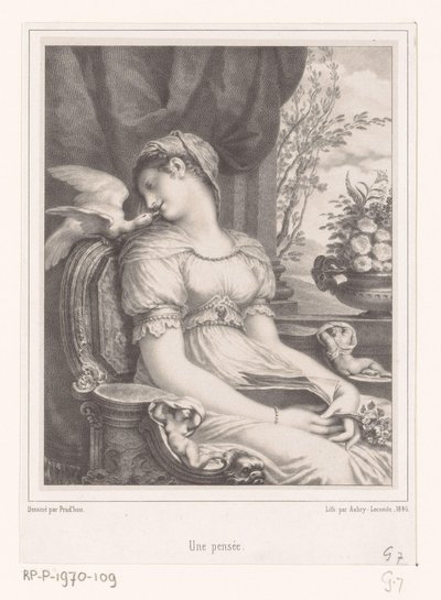坐着的女人与书和白鸟
Une pensée（物体上的标题） 作者 风信子 Louis Victor Jean Baptiste Aubry Lecomte