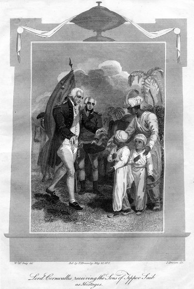 康沃利斯勋爵（Lord Cornwallis）1738-1805年将Tippoo Saib的儿子当作人质，1816年。 作者 一布朗