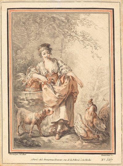 喂鸡的女人 作者 I Gilles Antoine Demarteau 在 Jean Baptiste Huet 之后