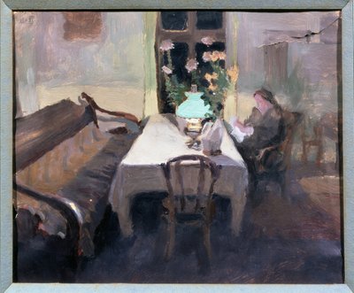 Salle, le soir（房间，傍晚）。Oeuvre de Yakov Yakolevich Kalinichenko (1869-1938), huile sur papier 作者 亚科夫·卡利尼琴科