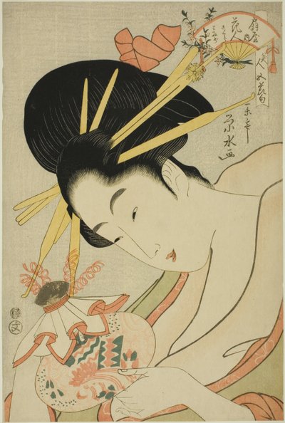 荻屋的宫女花人和随从樱子、百姬，选自 "五节美人（Bijin gosekku）"系列 作者 市立水井荣水