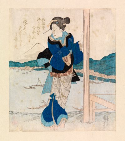樱花亭阳台上的艺伎，约 1830 年（彩色木刻） 作者 市汤斋国义