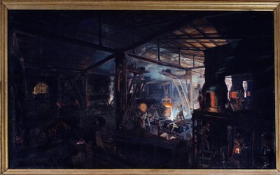 铸铁坩埚。 弗朗索瓦·博霍姆 (Francois Bonhomme) 的绘画 (1809 - 1881) 作者 伊格纳斯·弗朗索瓦·博霍姆