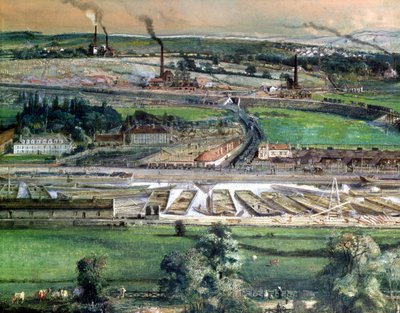 在Blanzy煤田的工业景观，Saone-et-Loire，c.1860 wc在157397的纸细节 作者 伊格纳斯·弗朗索瓦·博霍姆