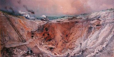 旧山区的露天采矿，Saone et Loire，c.1854（纸上wc） 作者 伊格纳斯·弗朗索瓦·博霍姆