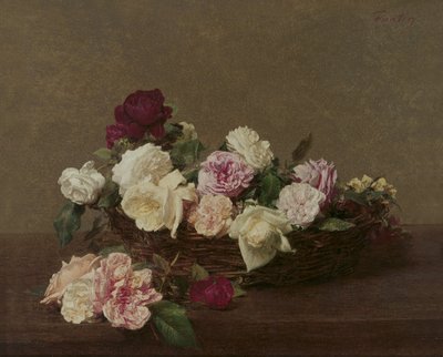 一篮子玫瑰，1890年 作者 Ignace Henri Jean Fantin-Latour