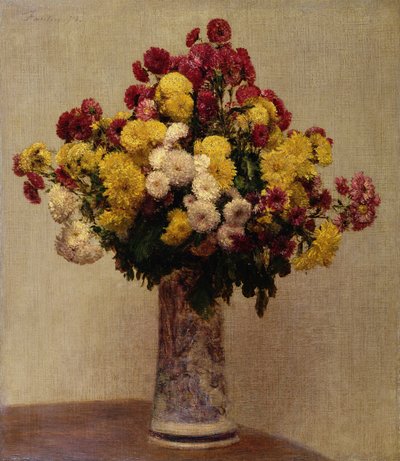 花瓶里的菊花，1873年 作者 伊格纳斯·亨利·让·范坦·拉图尔