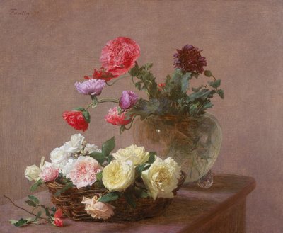 1890年，水晶花瓶或玫瑰花篮中的罂粟花 作者 伊格纳斯·亨利·让·范坦·拉图尔