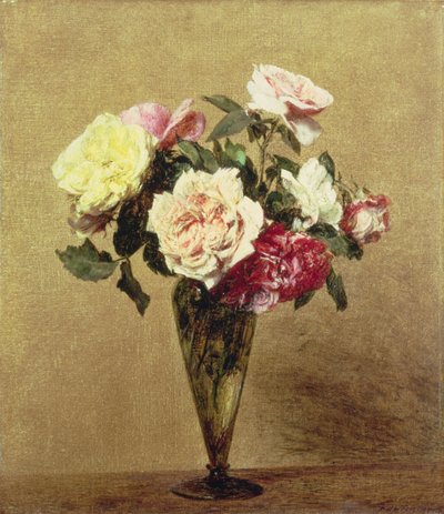 花瓶中的玫瑰，1892年 作者 伊格纳斯·亨利·让·范坦·拉图尔
