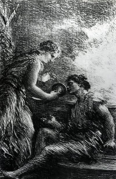 西格林德和西格蒙德，1887年瓦格纳的歌剧“女武神”中的场景 作者 伊格纳斯·亨利·让·范坦·拉图尔