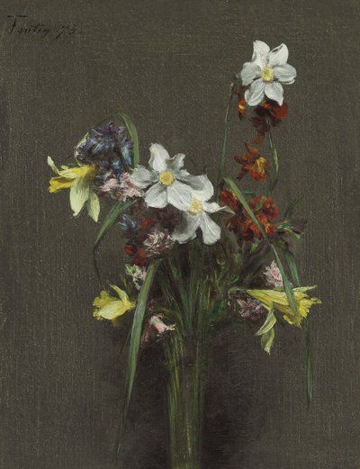 春天的花朵；春天的花朵，1873年 作者 伊格纳斯·亨利·让·范坦·拉图尔