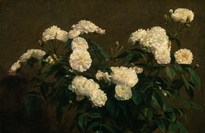 白玫瑰的静物，1870年 作者 伊格纳斯·亨利·让·范坦·拉图尔
