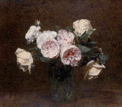 静物：粉红色，白色和黄色玫瑰，1894年 作者 Ignace Henri Jean Fantin Latour