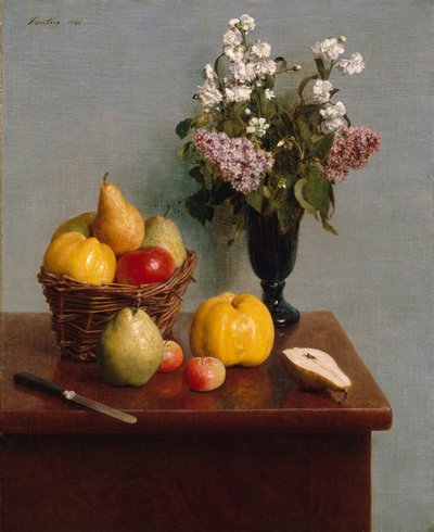 静物与鲜花和水果，1866年 作者 Ignace Henri Jean Fantin Latour