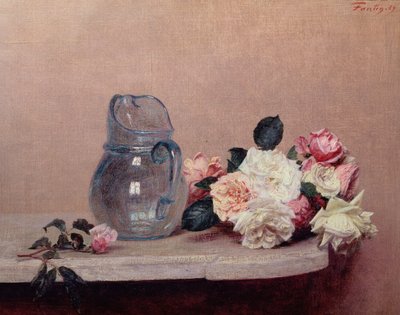 静物与玫瑰，1889年 作者 Ignace Henri Jean Fantin Latour