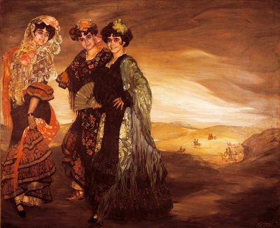 The three cousins (with the traditional spanish costumes of dancers) c.1903 (oil on canvas) 作者 伊格纳西奥·祖洛加（Ignacio Zuloaga y Zabaleta）