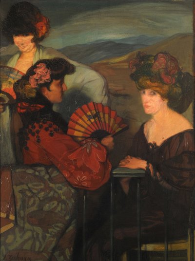 阳台上的西班牙妇女和一名英国妇女，1900年代。 作者 伊格纳西奥·祖洛阿加·扎巴莱托