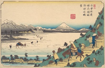 从Shiojiri Pass看诹访湖，约1835年。 作者 池田铁