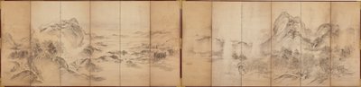 山景，六面板屏幕反面，江户时代，1856-58（纸上洗） 作者 池田科森
