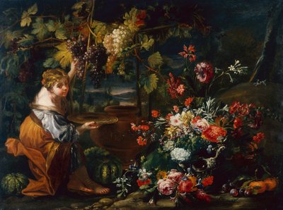 采摘葡萄的年轻女孩（布面油画） 作者 Il 和 Brueghel Abraham Borgognone