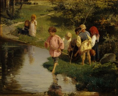 儿童钓鱼，1882年 作者 Illarion Mikhailovich Pryanishnikov