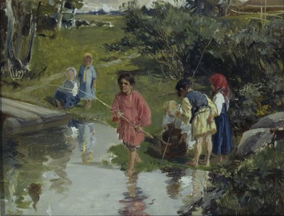 儿童钓鱼，1882年 作者 Illarion Mikhailovich Pryanishnikov