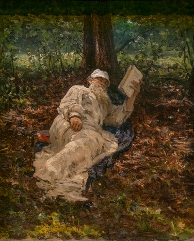 森林中休息的列昂-托尔斯泰 作者 伊利亚·叶菲莫维奇·列宾