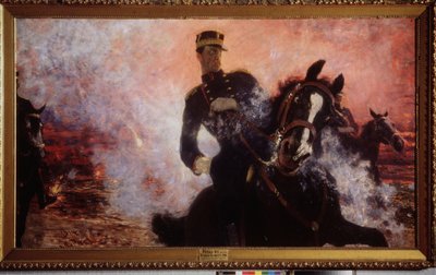 1914 年大坝爆炸时的比利时国王阿尔贝一世（1875-1934 年）。伊利亚-叶菲莫维奇-列宾（Ilia Yefimovich Repin）（1844-1930 年）的画作，布面油画 作者 伊利亚·叶菲莫维奇·列宾