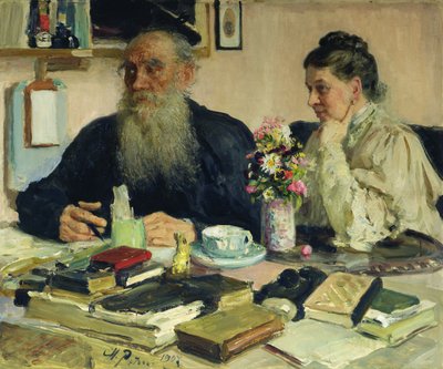 1907年，利奥托尔斯泰和他的妻子在亚斯纳亚波利亚纳 作者 伊利亚·叶菲莫维奇·列宾