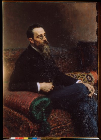 作曲家尼古拉-里姆斯基-科萨科夫（Rimsky-Korsakov）（1844-1908 年）的肖像。伊利亚-列宾（Ilia Repine）（1844-1930 年）的画作，布面油画 作者 伊利亚·叶菲莫维奇·列宾
