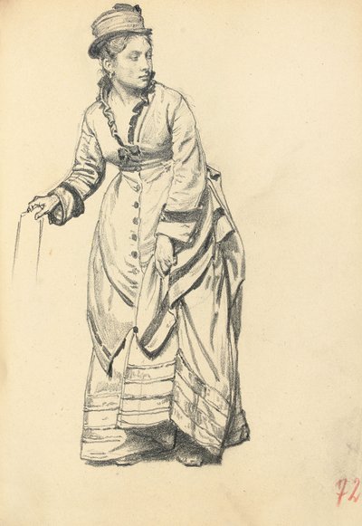 拿着她的礼服的常设妇女，c。 1872-1875年 作者 伊利亚·叶菲莫维奇·列宾