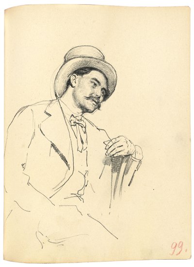 研究“巴黎咖啡馆”：戴着帽子的坐着的人，c。 1872-1875年 作者 伊利亚·叶菲莫维奇·列宾