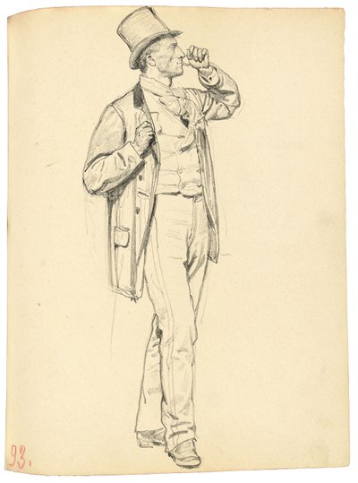 研究“巴黎咖啡馆”：举起手臂站立的人，c。 1872-1875年 作者 伊利亚·叶菲莫维奇·列宾