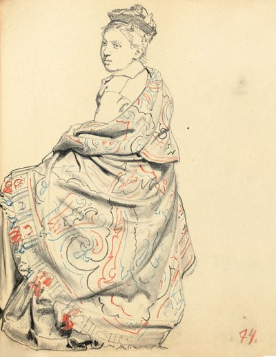 研究“巴黎咖啡馆”：研究就座妇女的着装，c。 1872-1875年 作者 伊利亚·叶菲莫维奇·列宾