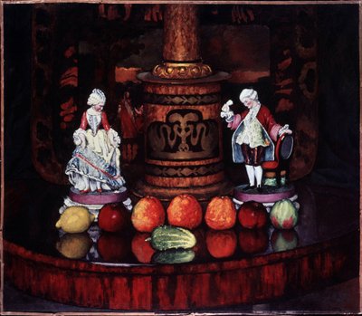 静物与瓷雕像。 （静物与瓷器人物）。 伊利亚·伊万诺维奇·马什科夫 (Ilia Machkov, Matchkov) (1881-1944) 绘画，布面油画 作者 伊利亚·伊万诺维奇·马什科夫