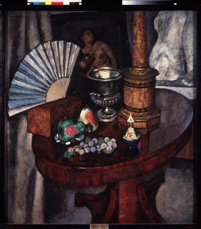 有扇子的静物。 伊利亚·伊万诺维奇·马什科夫 (Ilia Machkov, Matchkov) (1881-1944) 绘画，布面油画 作者 伊利亚·伊万诺维奇·马什科夫