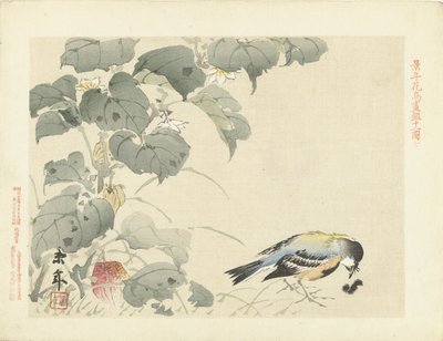 小鸟看毛毛虫
Keinen 的花鸟素描（系列标题）
Keinen kacho gafu（物体上的系列标题） 作者 青木小三郎