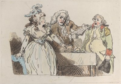 A young woman Heiress Prepares to Sign a Document, 1780-1800., 1780-1800. 作者 托马斯·罗兰森的模仿者。