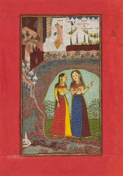有宫殿的风景中的两位女士，约1725年 作者 印加拉姆