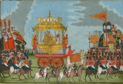 Tanjore的拉贾（Rajah）骑大象参加婚礼，c。 1780 作者 印度艺术