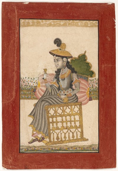 一位宝石迷阵女士，哥打学校，1690-1720（纸上有金色的水粉） 作者 印度学校