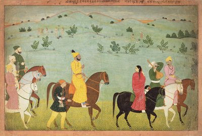 一个亚斯罗塔王子，可能是Balwant Singh，参加骑马探险，由Nainsukh（佛罗伦萨州1740-50）克什米尔，1990年 作者 Indian School