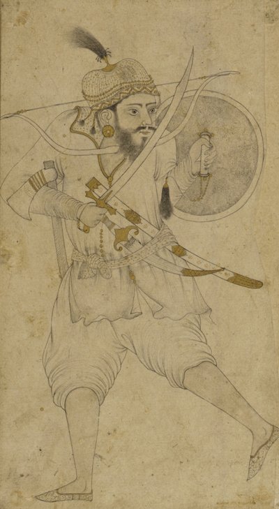 鞑靼士兵，艾哈迈德纳加尔，德干高原（墨水和纸上的轻微色调） 作者 印度学校