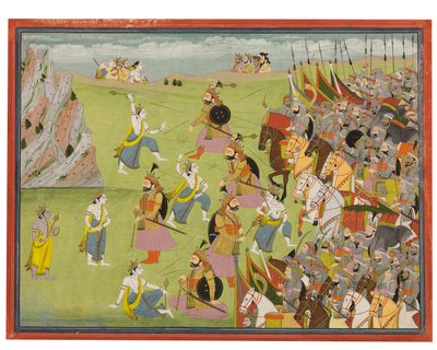 摩ab婆罗多（Mahabharata）的画作：巴拉巴拉与加拉桑达（Jarasandha），坎格拉（Kangra）或加尔瓦尔（Garhwal）作战，约1810-20年 作者 印度学校